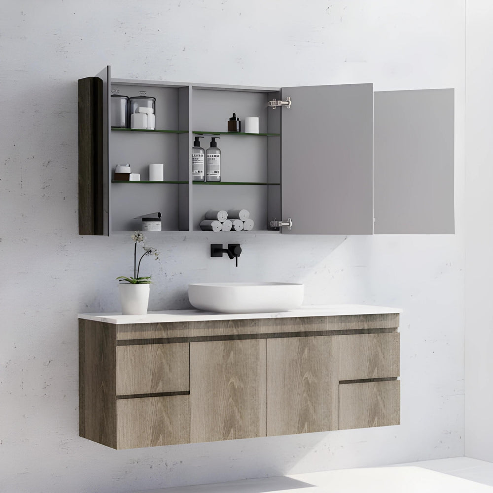 RIVA GENEVA DARK OAK MIRROR SHAVING CABINET 1500X720MM