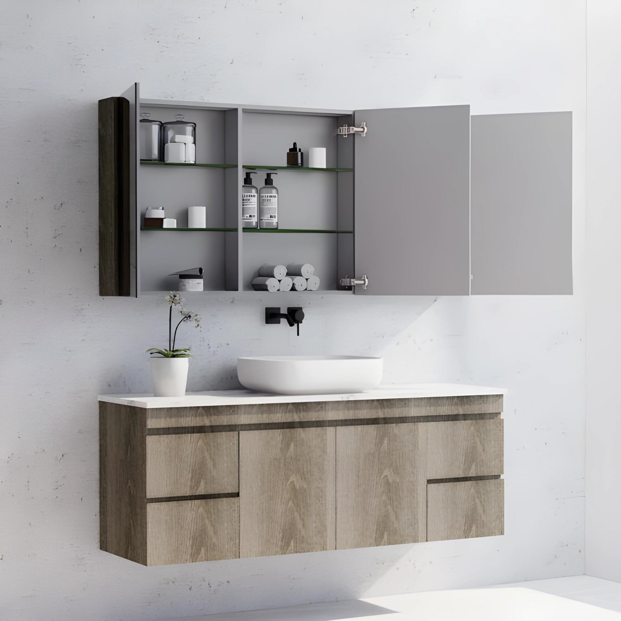 RIVA GENEVA DARK OAK MIRROR SHAVING CABINET 1500X720MM