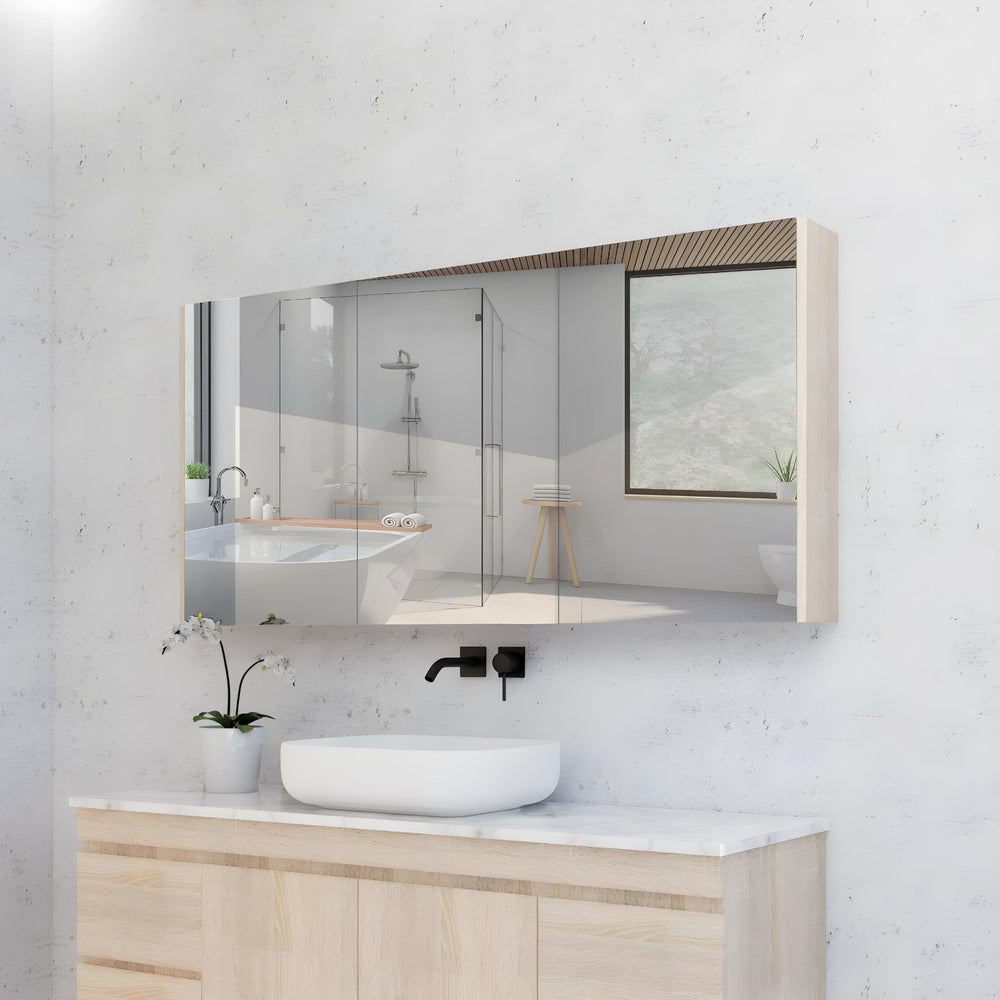 RIVA GENEVA LIGHT OAK MIRROR SHAVING CABINET 1500X720MM