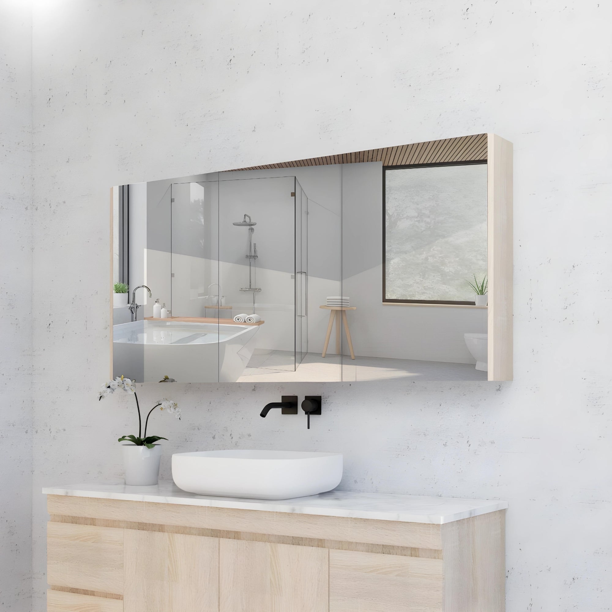RIVA GENEVA LIGHT OAK MIRROR SHAVING CABINET 1500X720MM