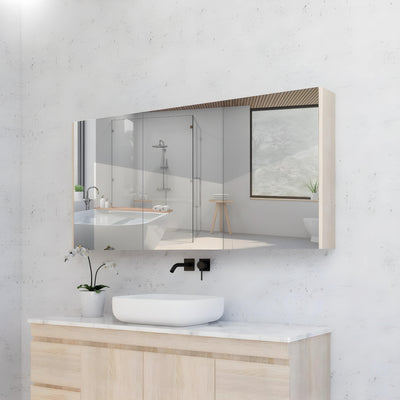 RIVA GENEVA LIGHT OAK MIRROR SHAVING CABINET 1500X720MM
