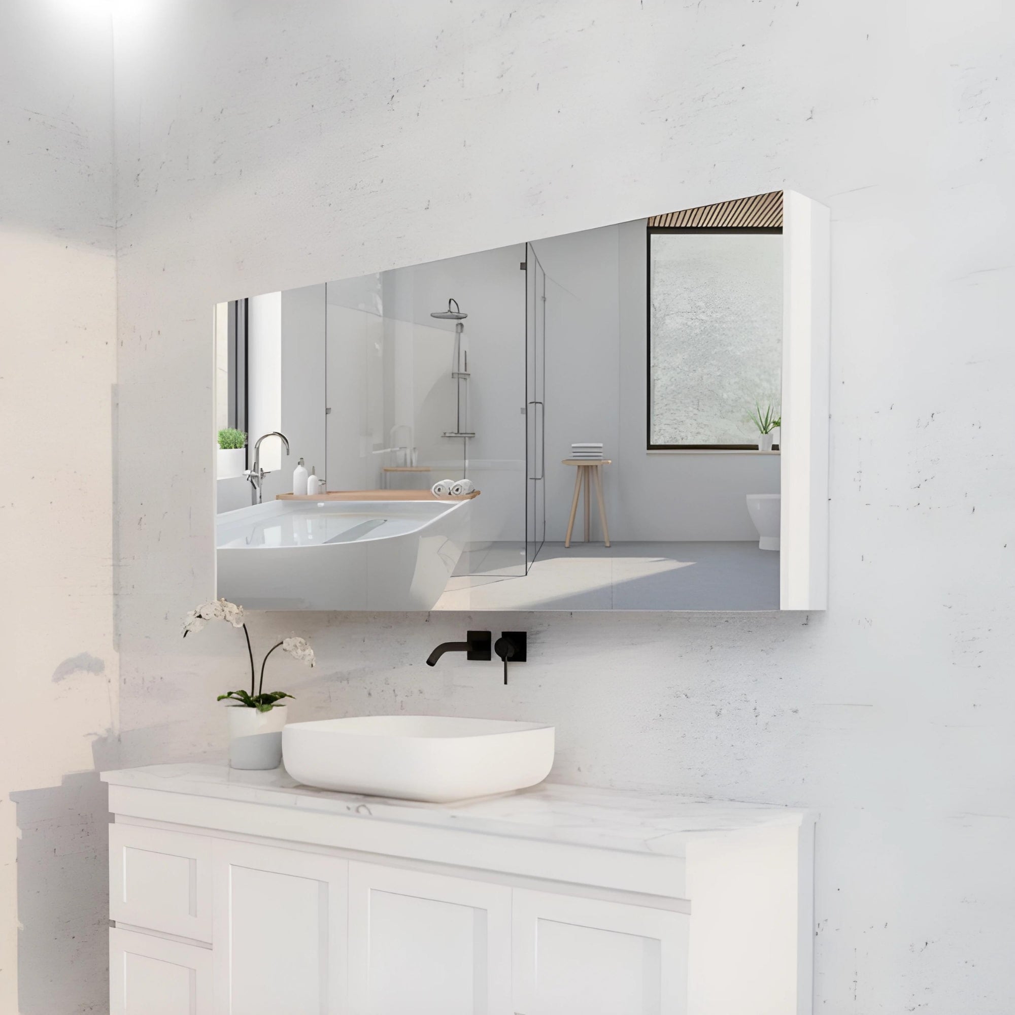 RIVA GENEVA MATTE WHITE MIRROR SHAVING CABINET 1500X720MM