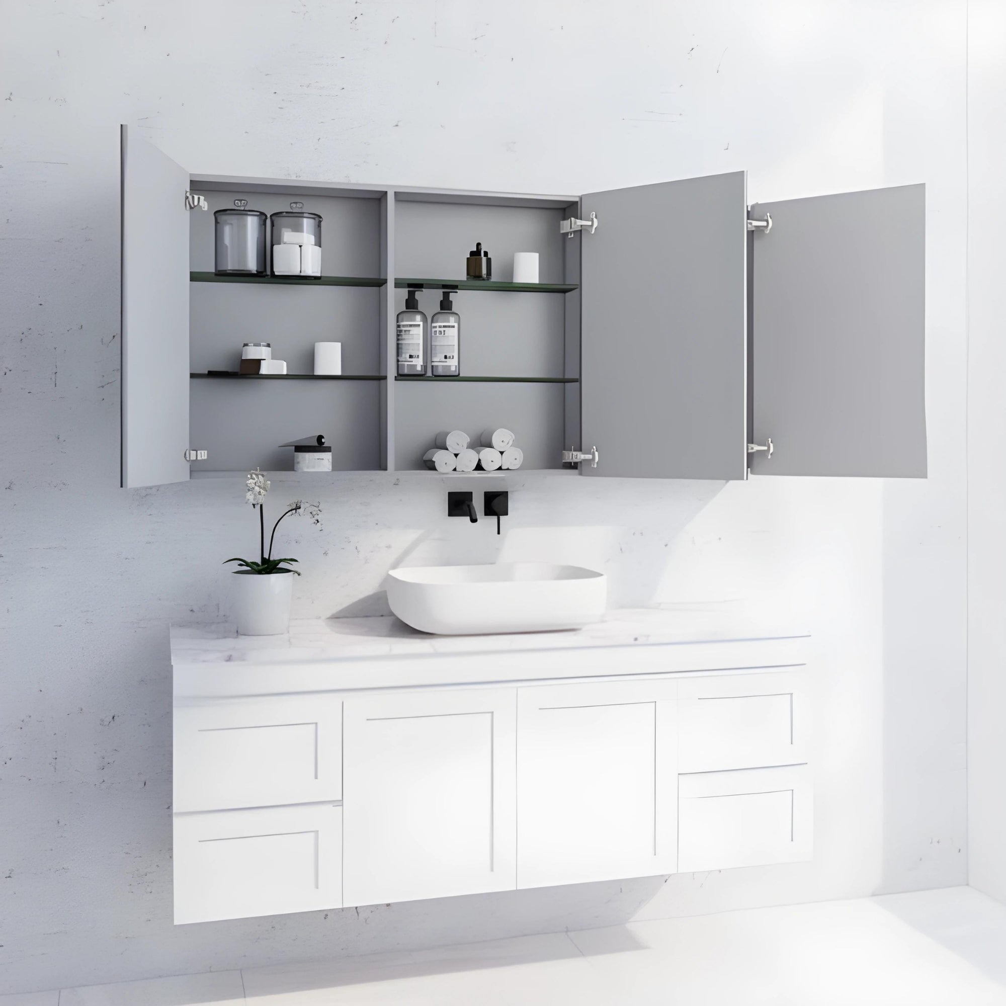 RIVA GENEVA MATTE WHITE MIRROR SHAVING CABINET 1500X720MM