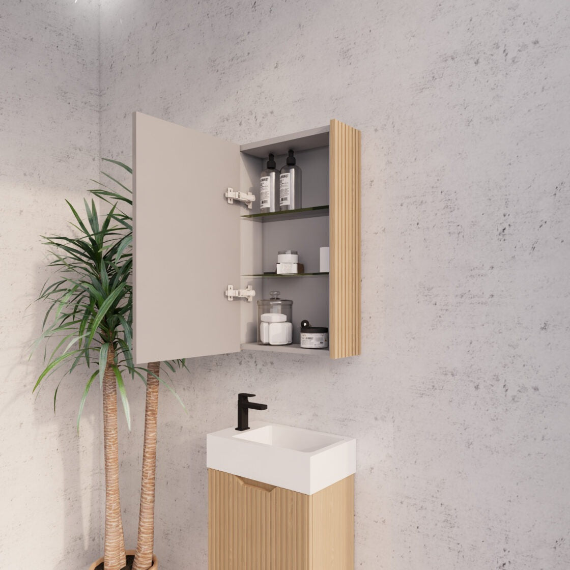 RIVA GENEVA AMERICAN OAK FLUTED MIRROR CABINET 450X720MM