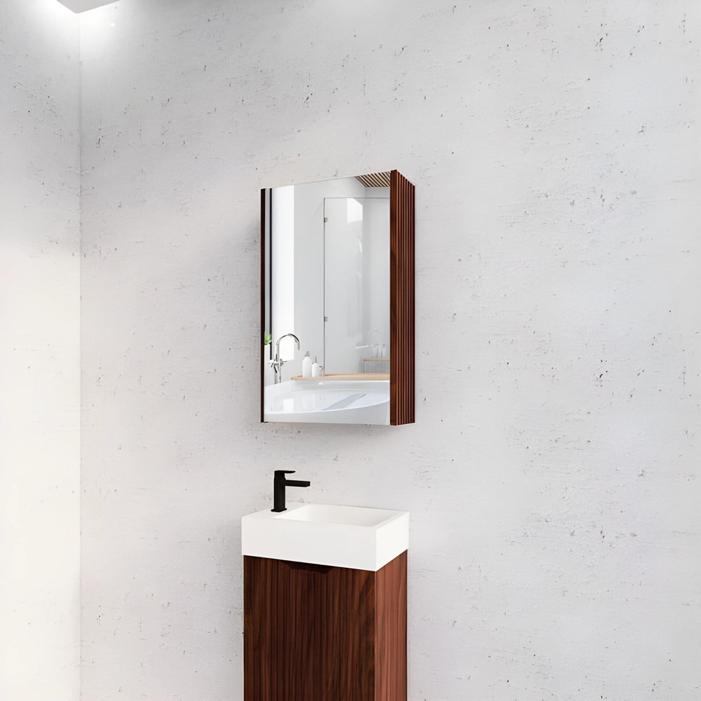 RIVA GENEVA FLUTED BROWN OAK MIRROR SHAVING CABINET 450X720MM