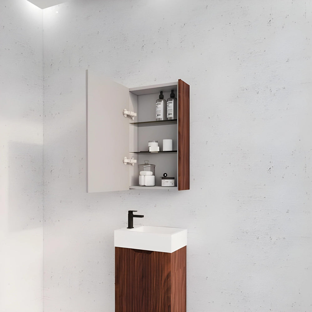 RIVA GENEVA FLUTED BROWN OAK MIRROR SHAVING CABINET 450X720MM