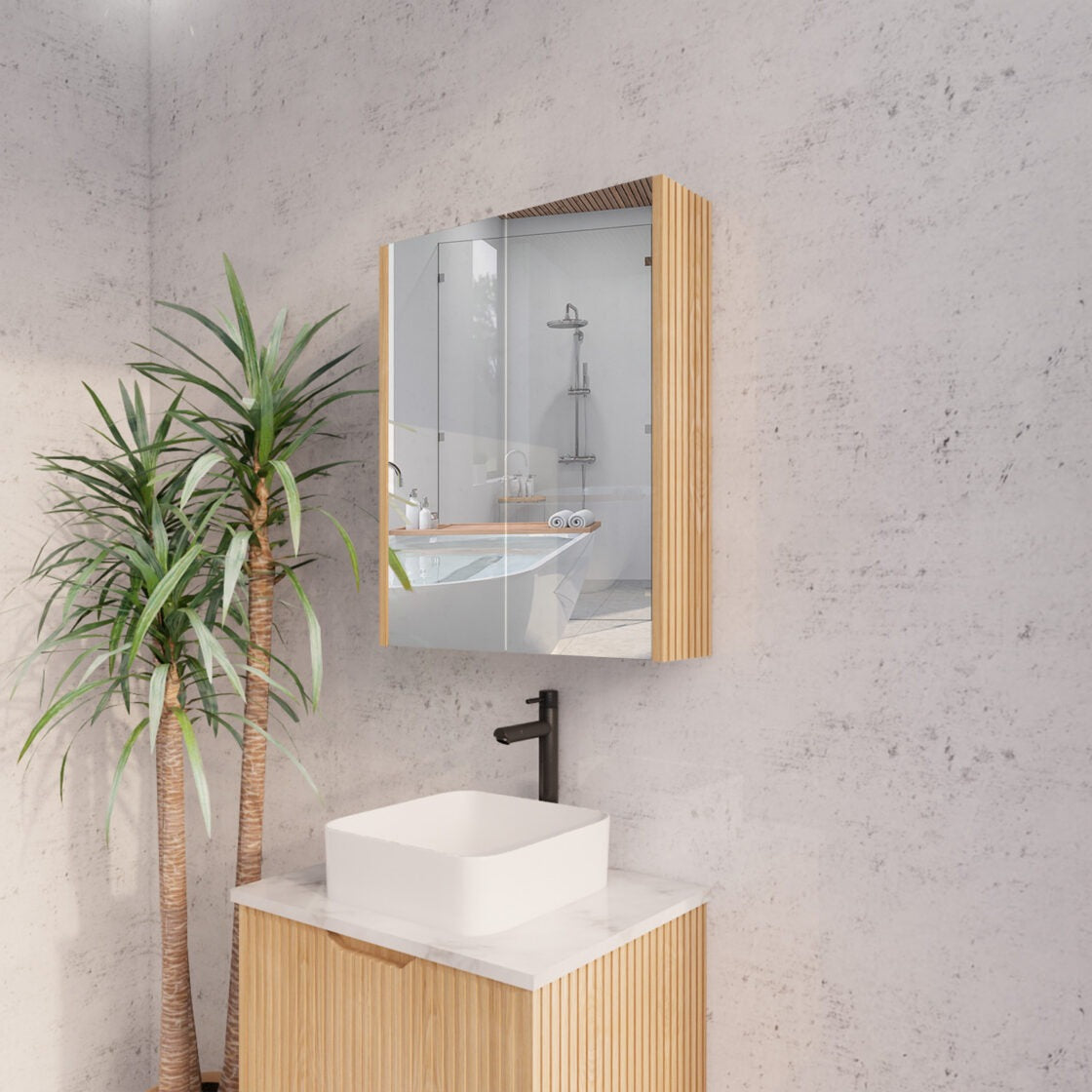 RIVA GENEVA AMERICAN OAK FLUTED MIRROR CABINET 600X720MM
