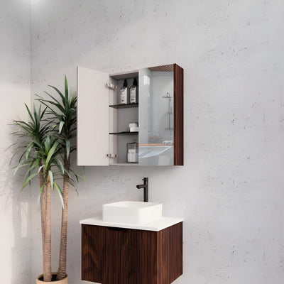 RIVA GENEVA FLUTED BROWN OAK MIRROR SHAVING CABINET 600X720MM