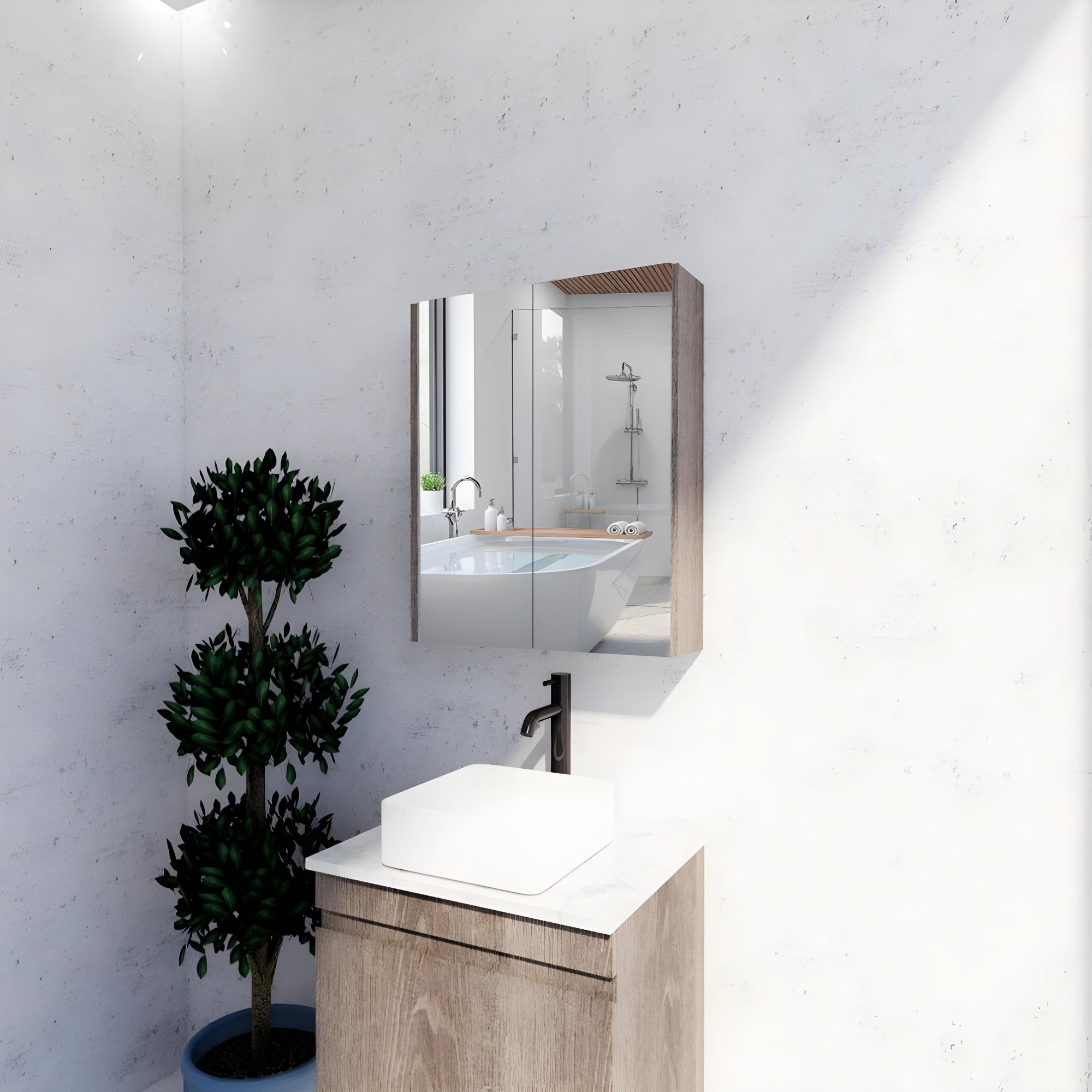 RIVA GENEVA DARK OAK MIRROR SHAVING CABINET 600X720MM