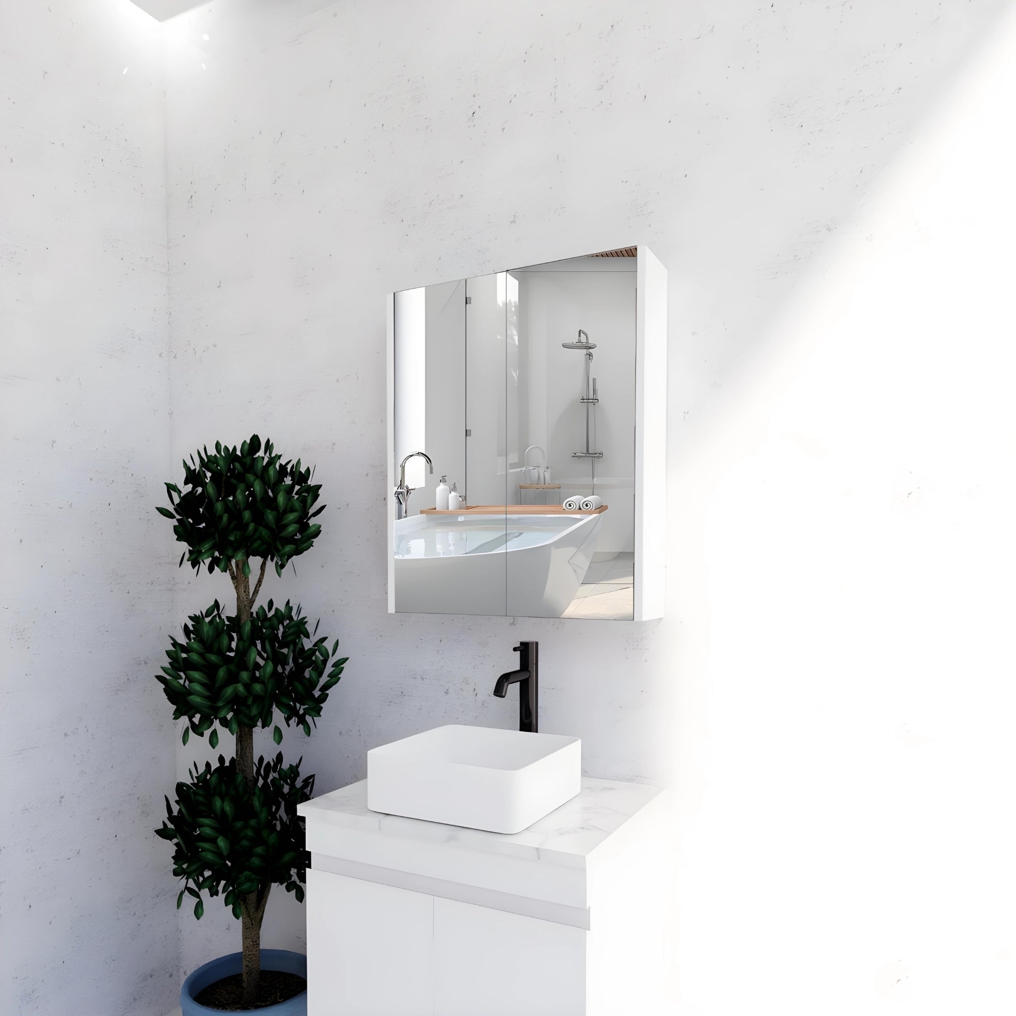RIVA GENEVA GLOSS WHITE MIRROR SHAVING CABINET 600X720MM