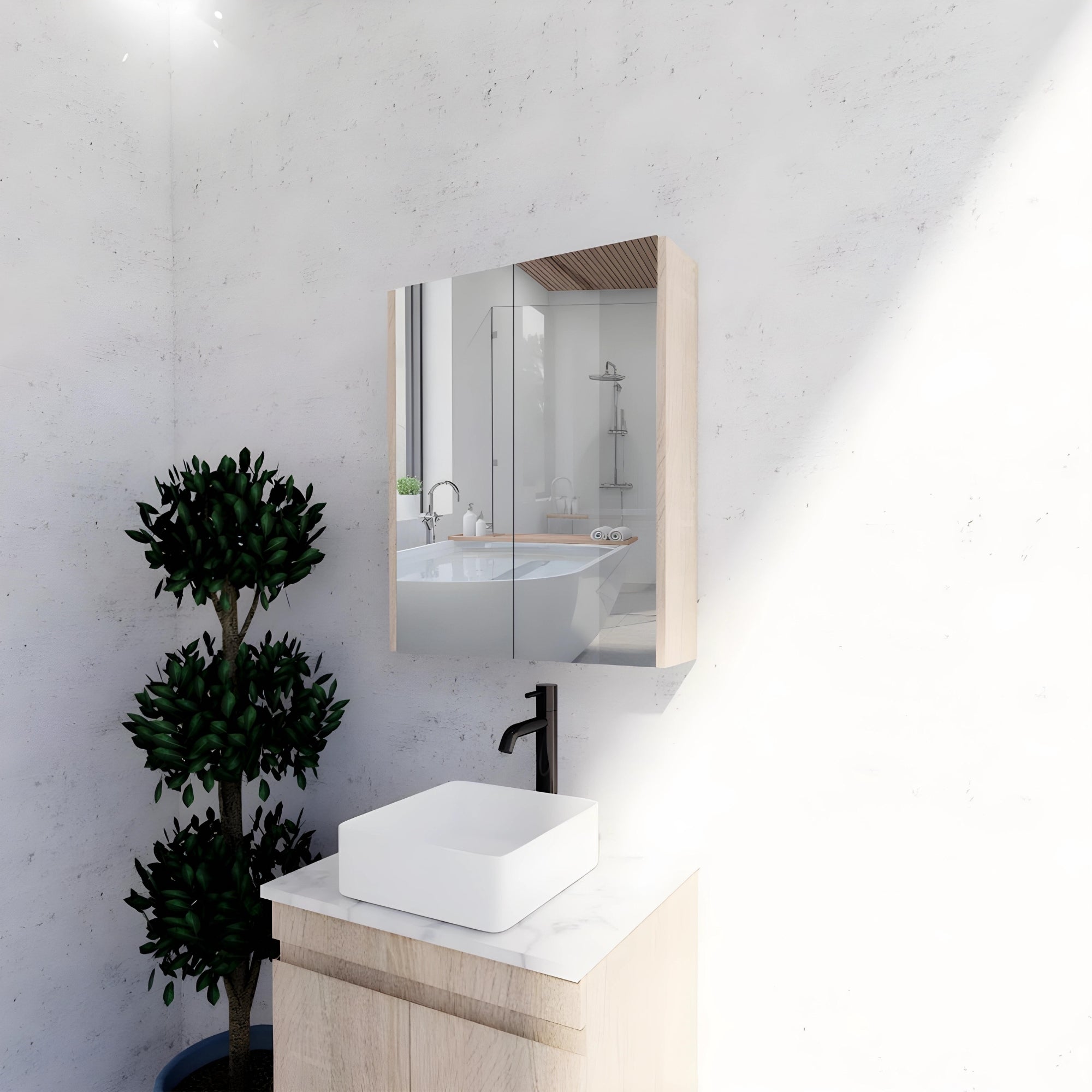 RIVA GENEVA LIGHT OAK MIRROR SHAVING CABINET 600X720MM
