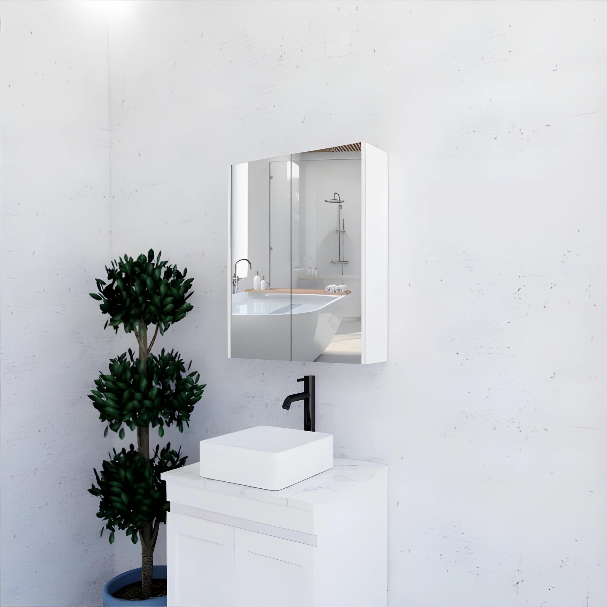 RIVA GENEVA MATTE WHITE MIRROR SHAVING CABINET 600X720MM