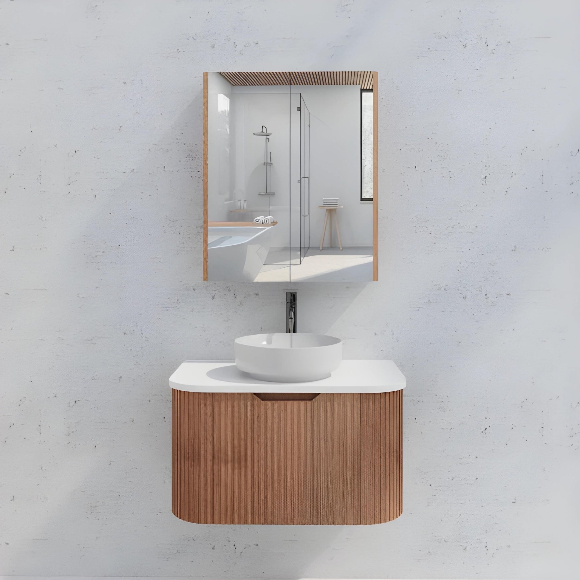RIVA GENEVA FLUTED SOLID TIMBER MIRROR SHAVING CABINET 600X720MM