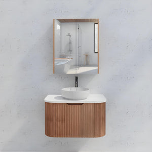 RIVA GENEVA FLUTED SOLID TIMBER MIRROR SHAVING CABINET 600X720MM