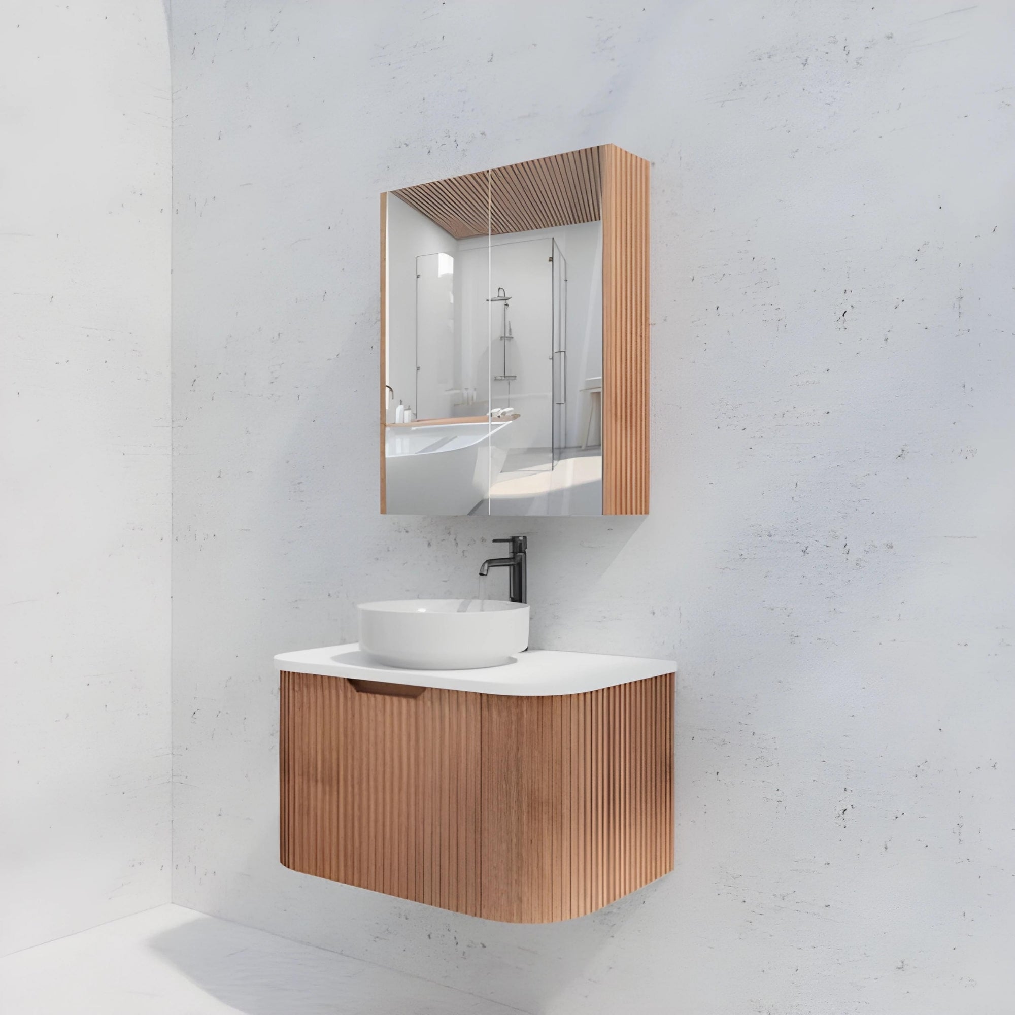 RIVA GENEVA FLUTED SOLID TIMBER MIRROR SHAVING CABINET 600X720MM