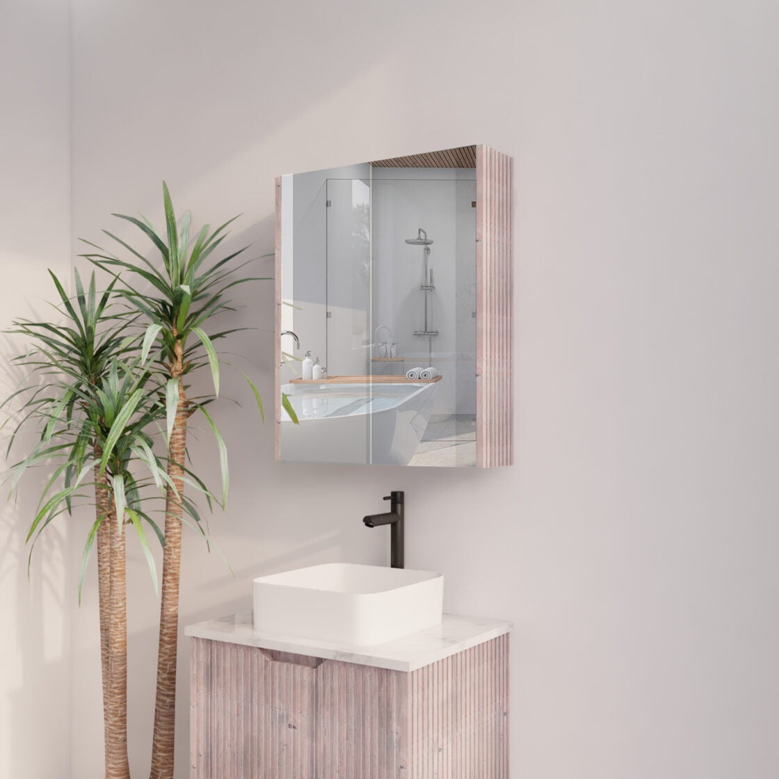 RIVA GENEVA WHITE OAK FLUTED MIRROR CABINET 600X720MM