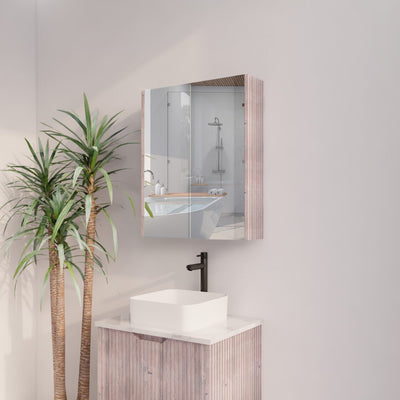RIVA GENEVA WHITE OAK FLUTED MIRROR CABINET 600X720MM