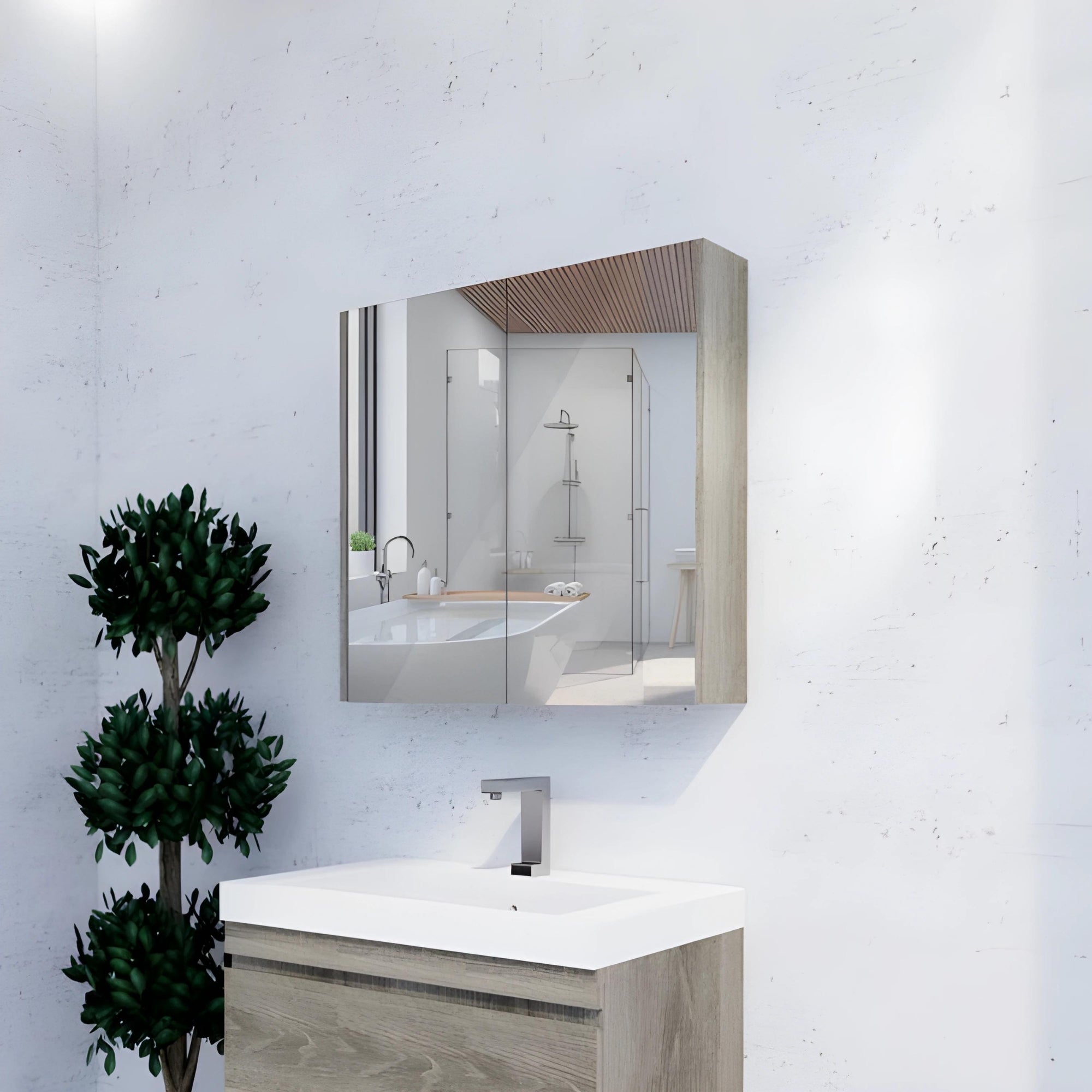 RIVA GENEVA DARK OAK MIRROR SHAVING CABINET 750X720MM