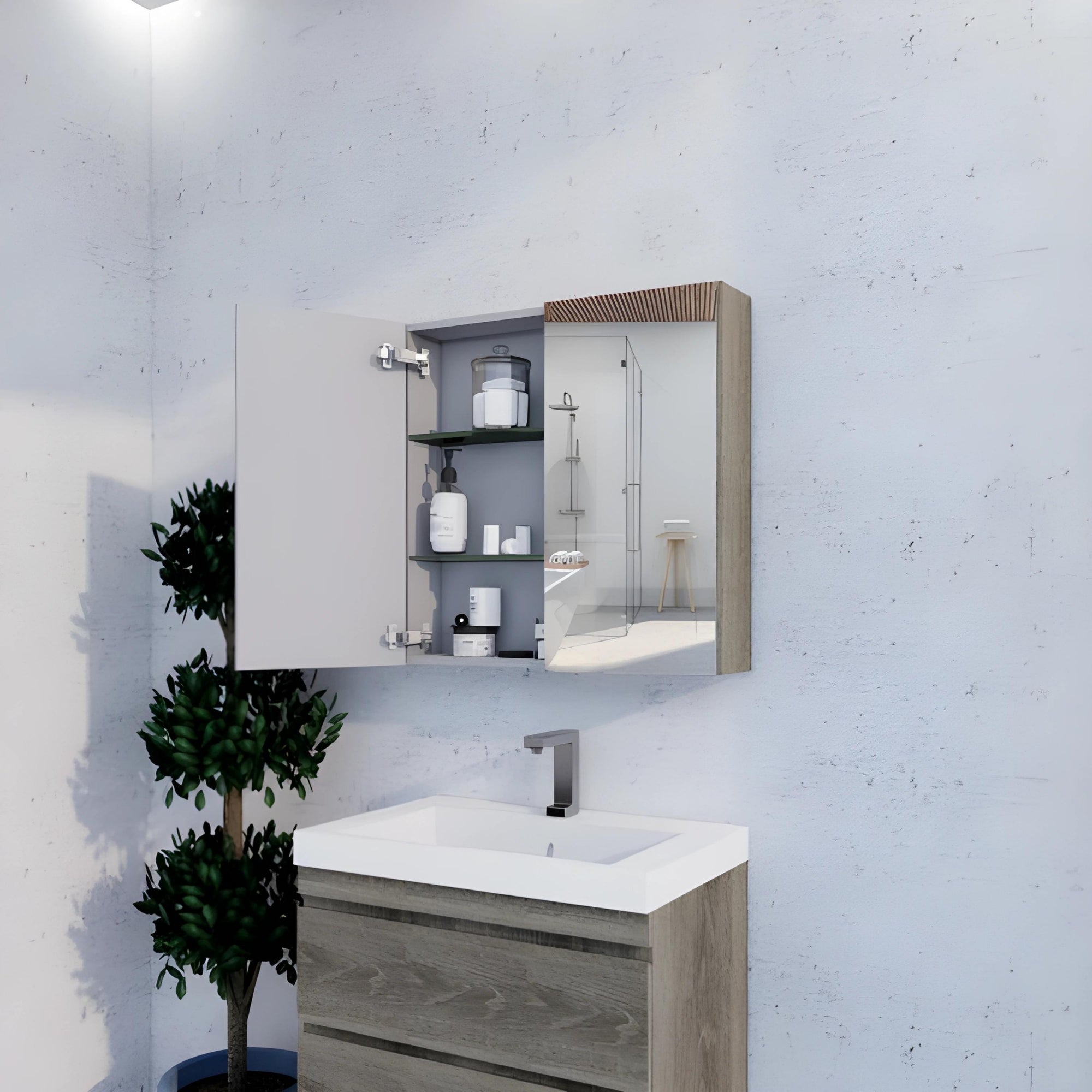 RIVA GENEVA DARK OAK MIRROR SHAVING CABINET 750X720MM