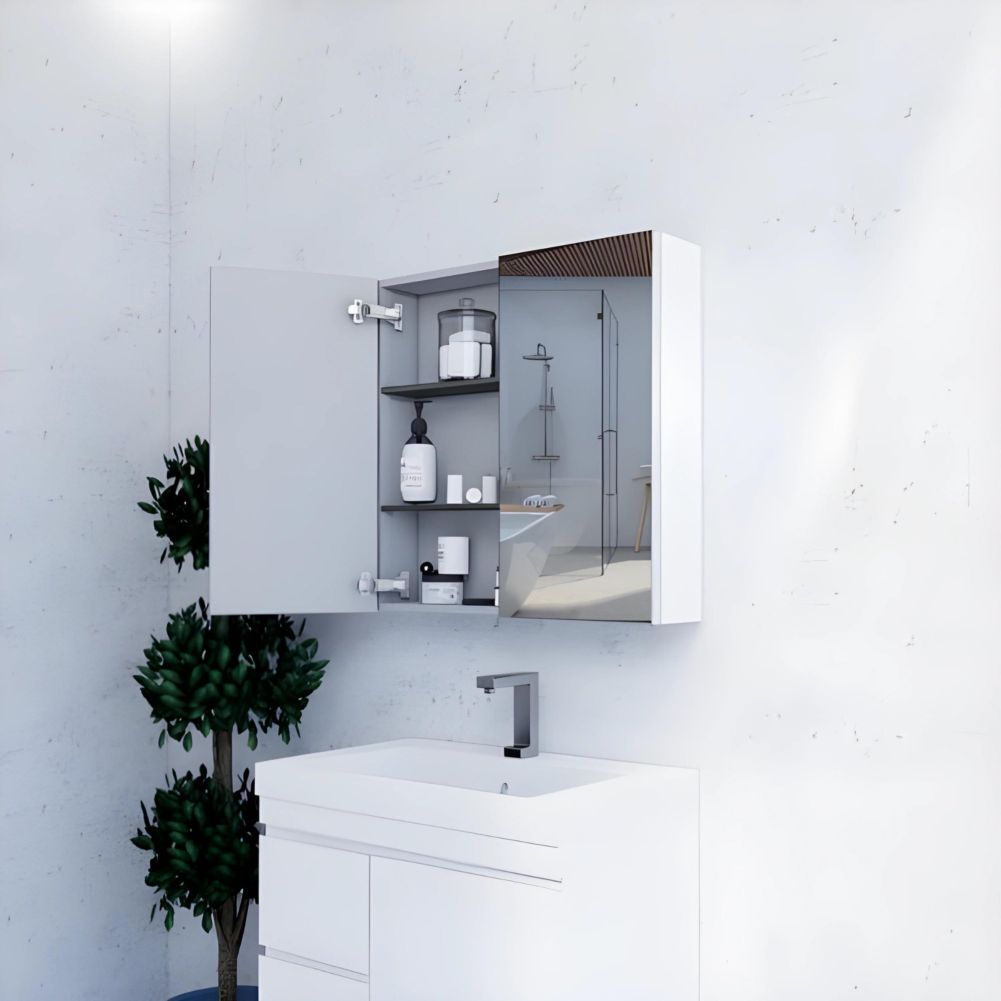 RIVA GENEVA GLOSS WHITE MIRROR SHAVING CABINET 750X720MM
