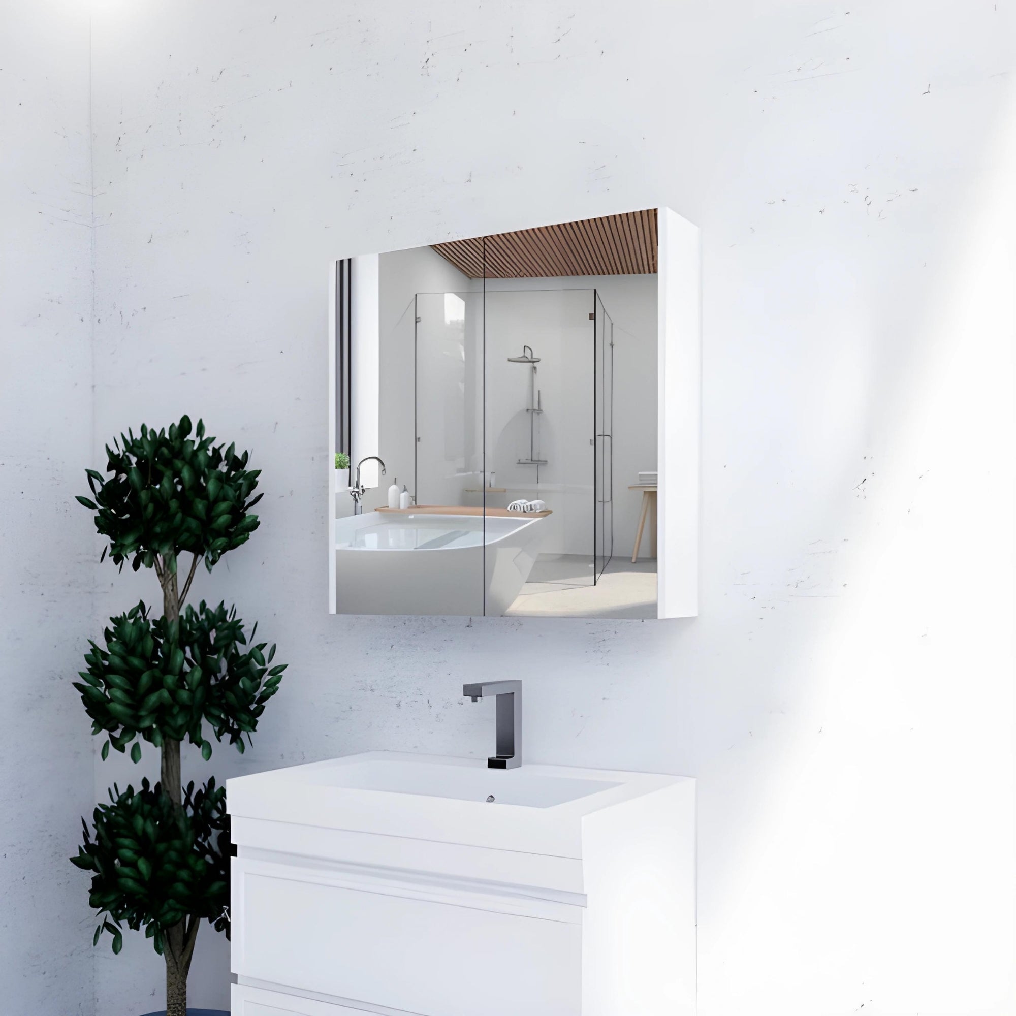 RIVA GENEVA MATTE WHITE MIRROR SHAVING CABINET 750X720MM