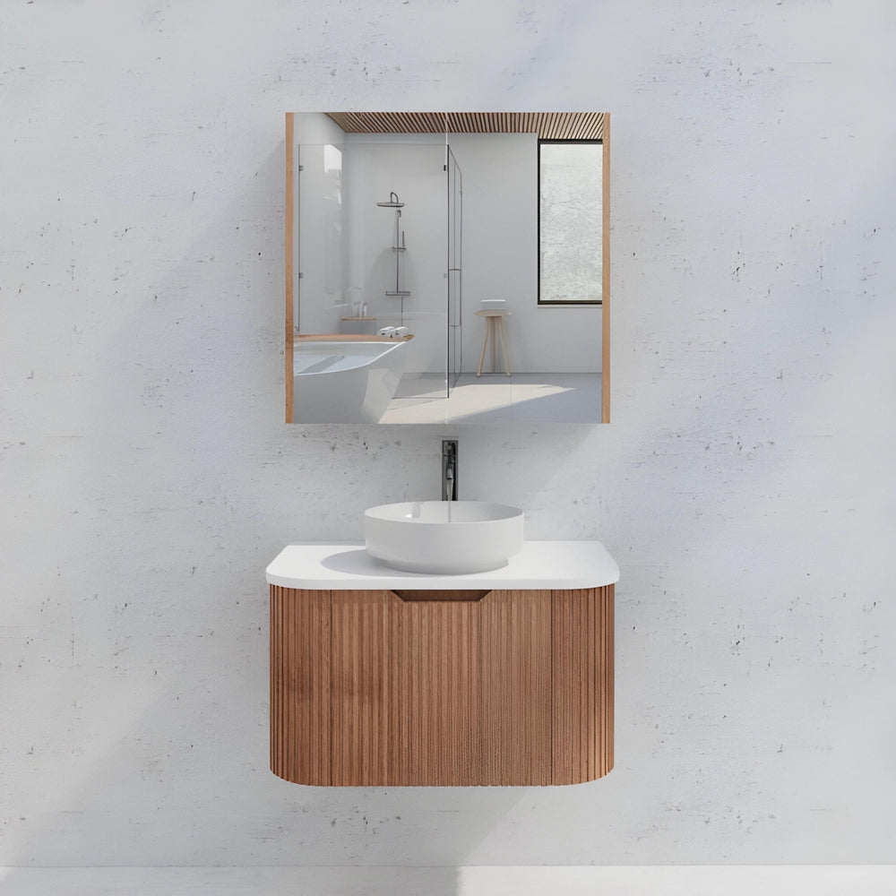 RIVA GENEVA FLUTED SOLID TIMBER MIRROR SHAVING CABINET 750X720MM