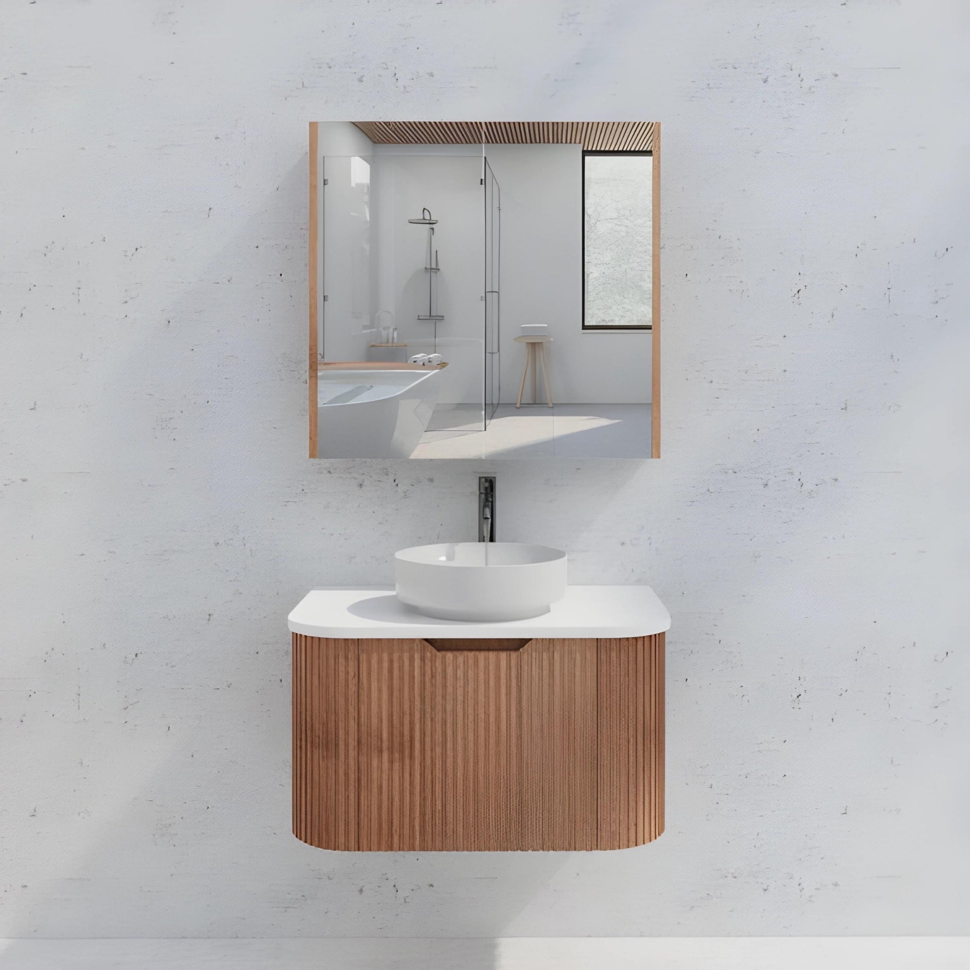 RIVA GENEVA FLUTED SOLID TIMBER MIRROR SHAVING CABINET 750X720MM