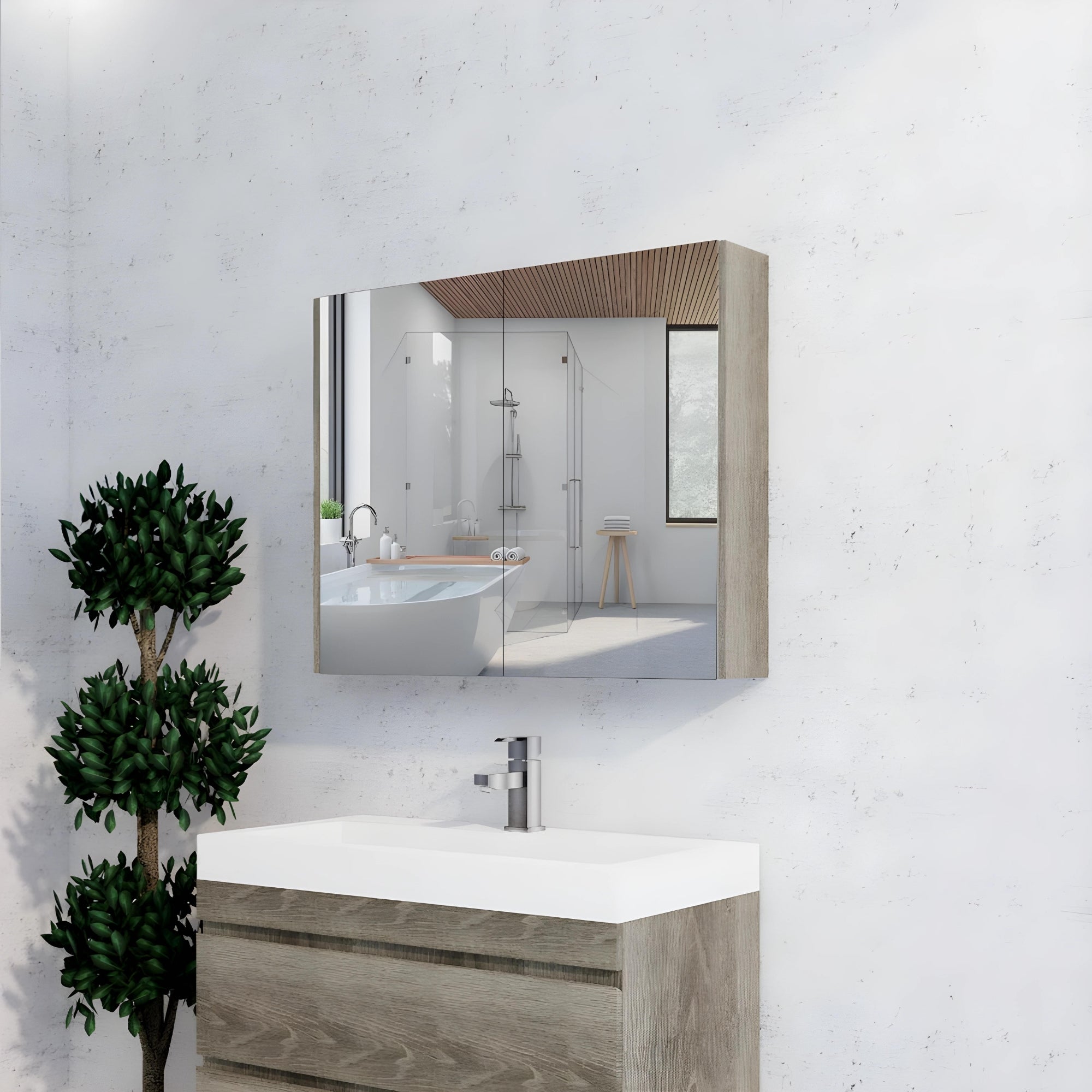 RIVA GENEVA DARK OAK MIRROR SHAVING CABINET 900X720MM