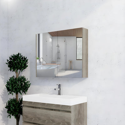 RIVA GENEVA DARK OAK MIRROR SHAVING CABINET 900X720MM