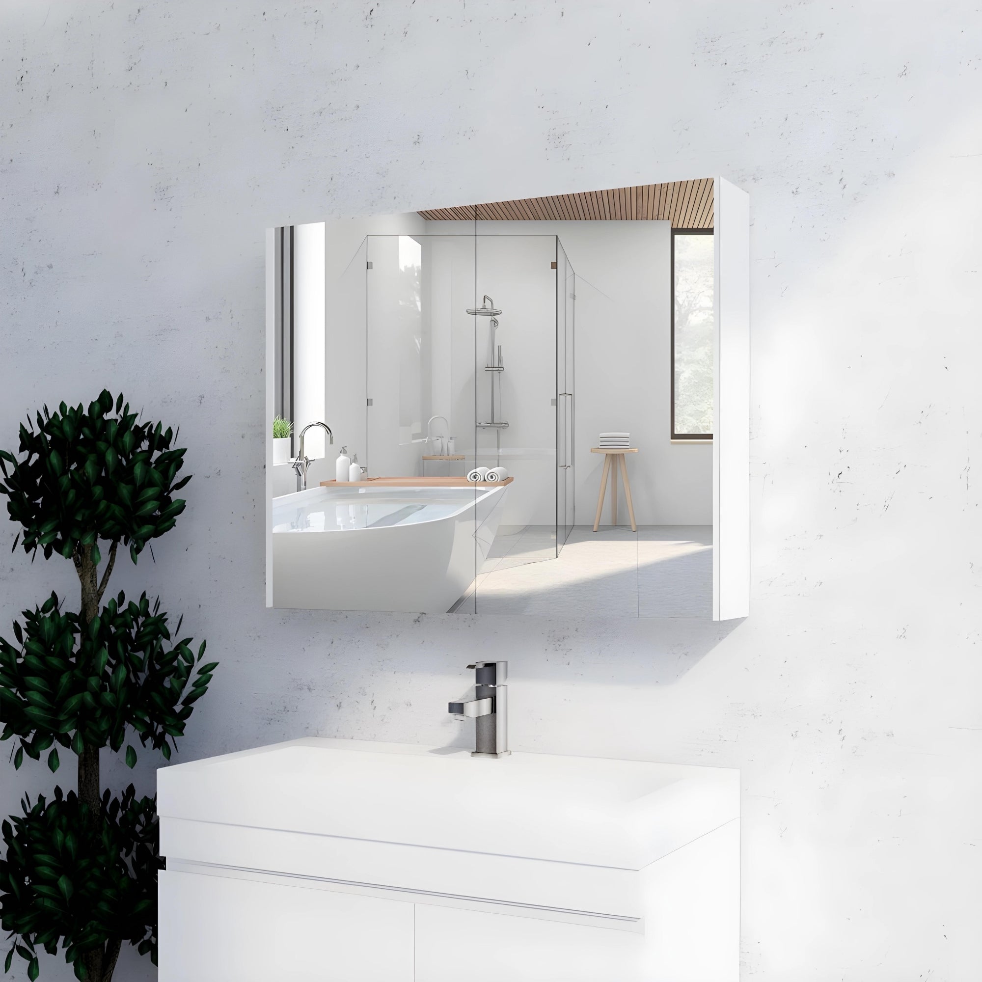 RIVA GENEVA GLOSS WHITE MIRROR SHAVING CABINET 900X720MM