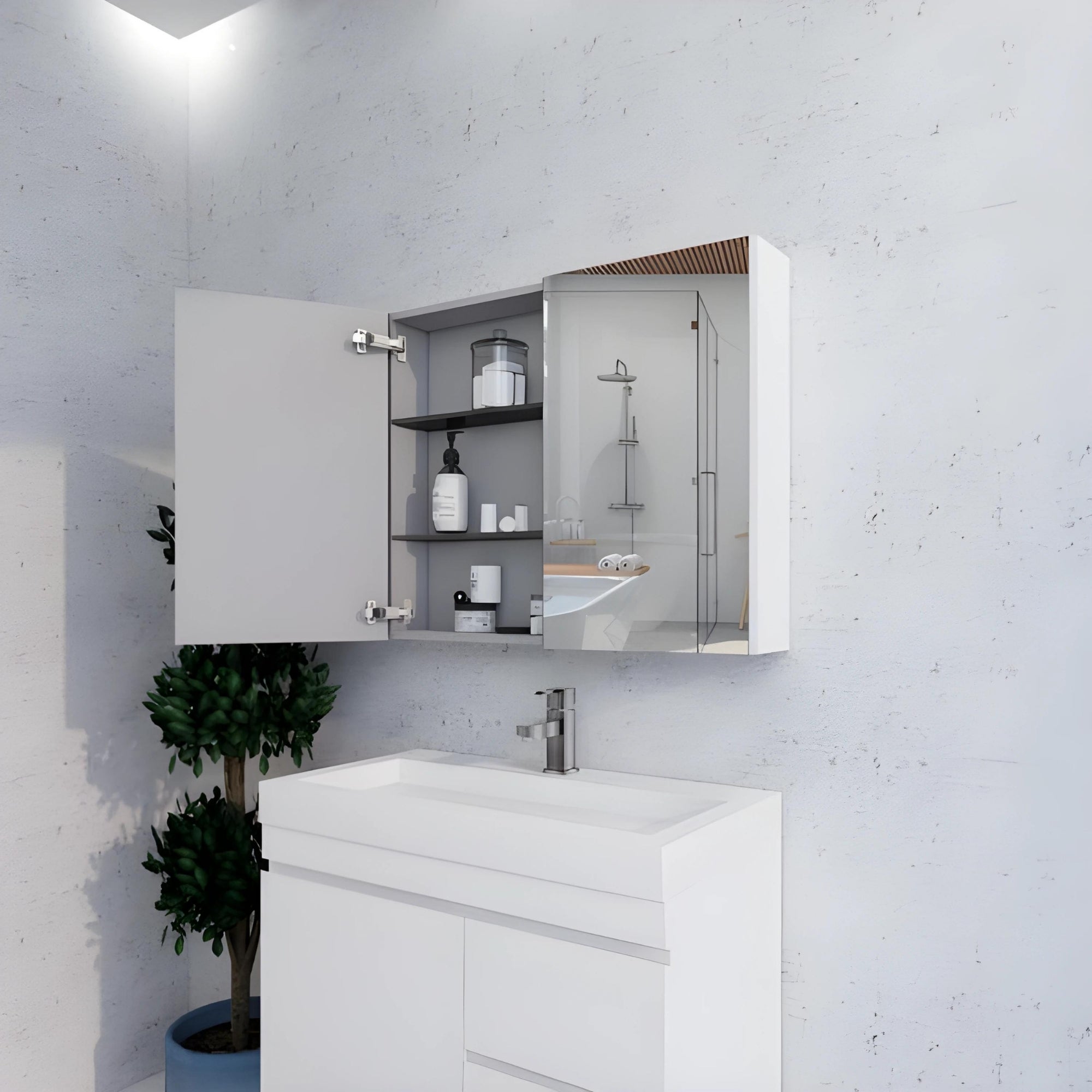 RIVA GENEVA GLOSS WHITE MIRROR SHAVING CABINET 900X720MM