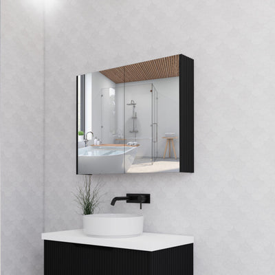 RIVA GENEVA MATTE BLACK FLUTED MIRROR CABINET 900X720MM