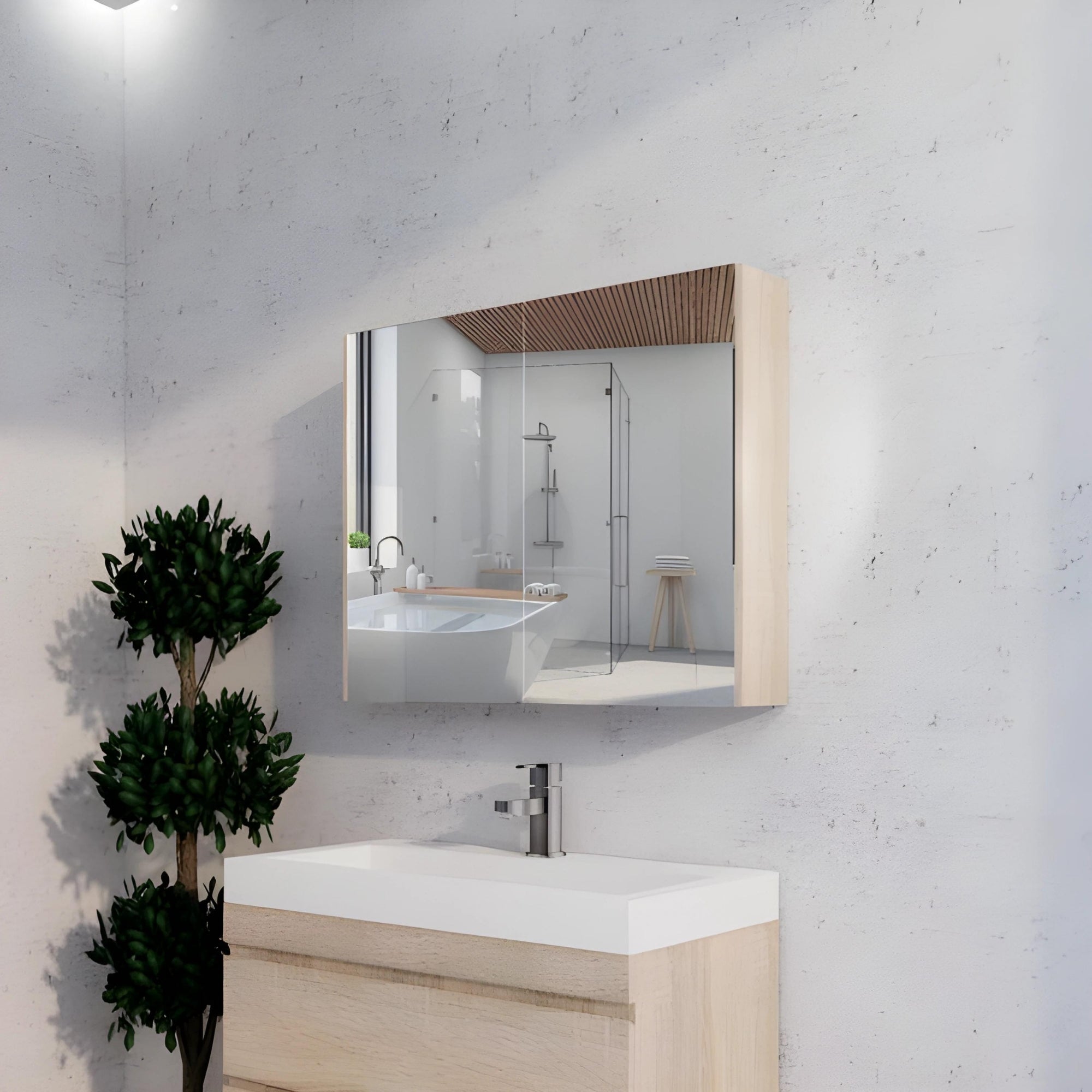 RIVA GENEVA LIGHT OAK MIRROR SHAVING CABINET 900X720MM