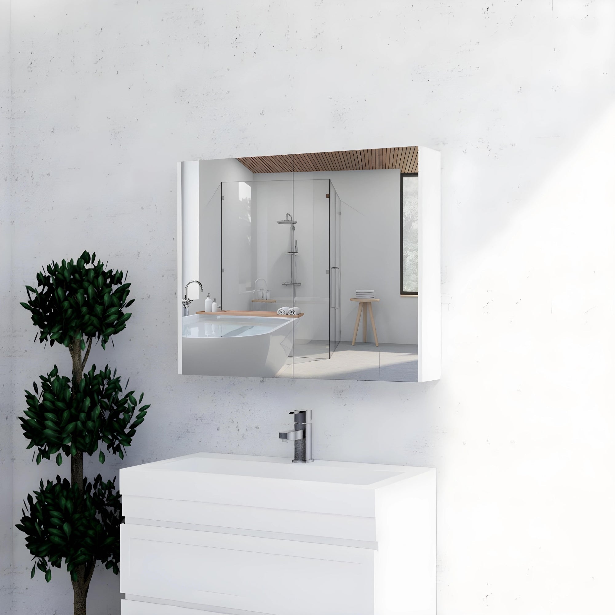 RIVA GENEVA MATTE WHITE MIRROR SHAVING CABINET 900X720MM