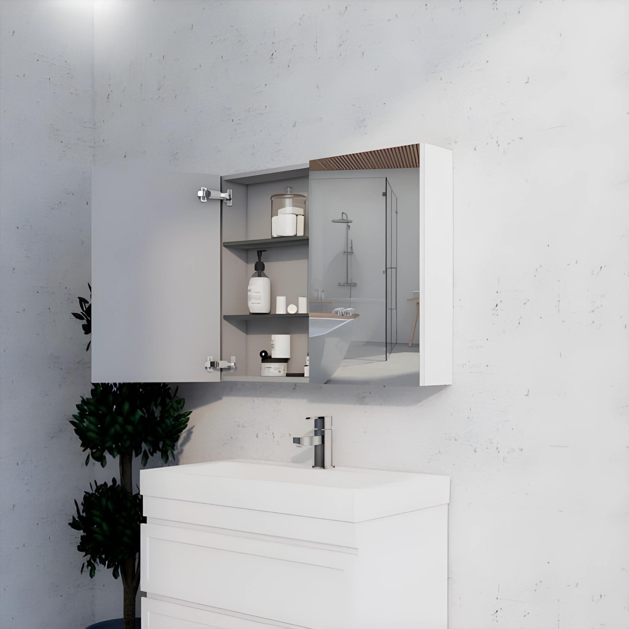 RIVA GENEVA MATTE WHITE MIRROR SHAVING CABINET 900X720MM