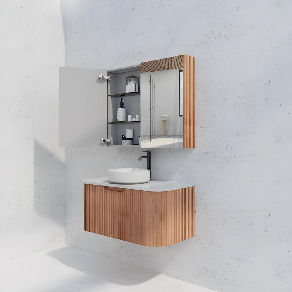 RIVA GENEVA FLUTED SOLID TIMBER MIRROR SHAVING CABINET 900X720MM