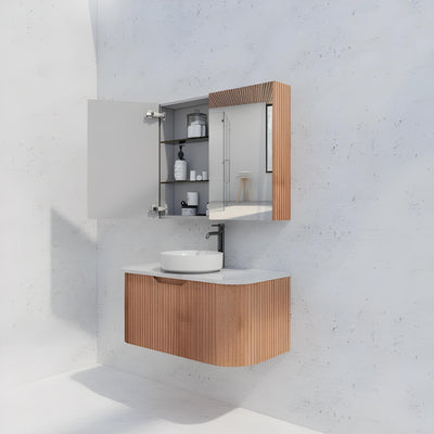 RIVA GENEVA FLUTED SOLID TIMBER MIRROR SHAVING CABINET 900X720MM