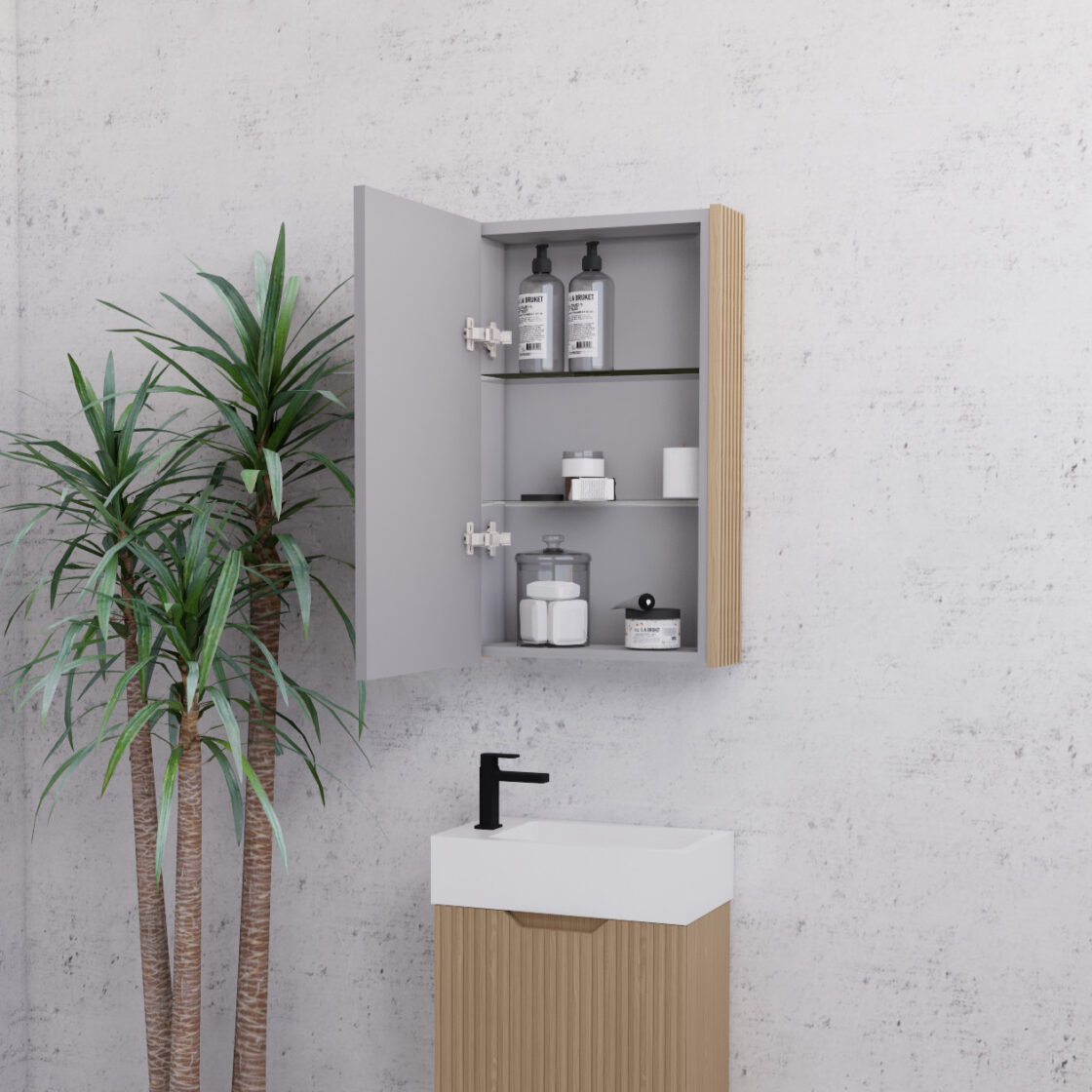 RIVA GENEVA AMERICAN OAK FLUTED MIRROR CABINET 450X720MM