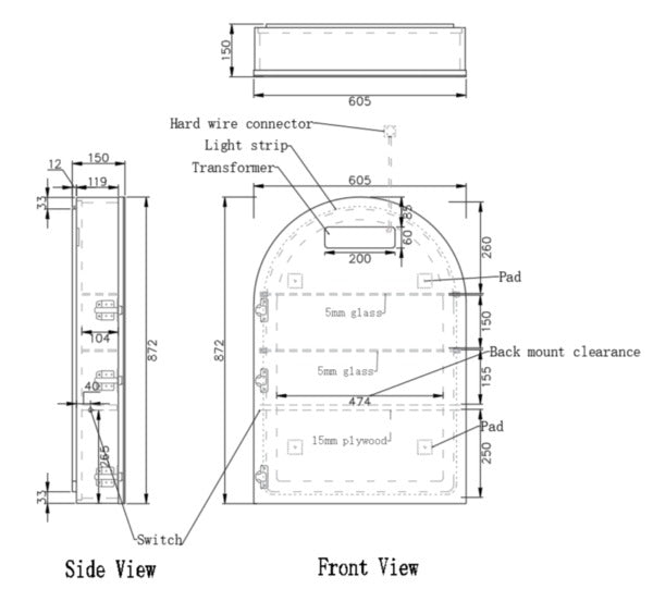 RIVA PARIS MATTE WHITE LED SHAVING CABINET 600X870MM