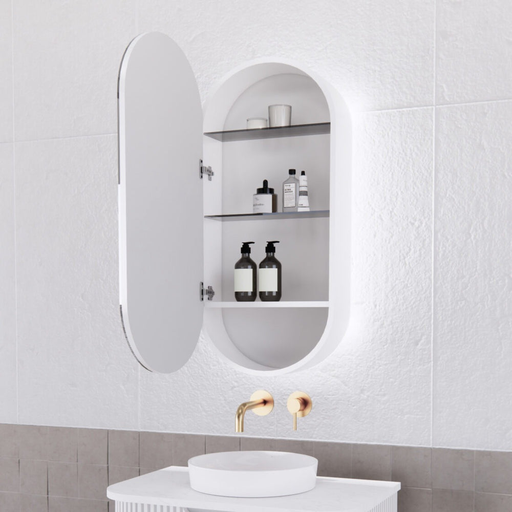 RIVA PARIS MATTE WHITE LED SHAVING CABINET 450X870MM
