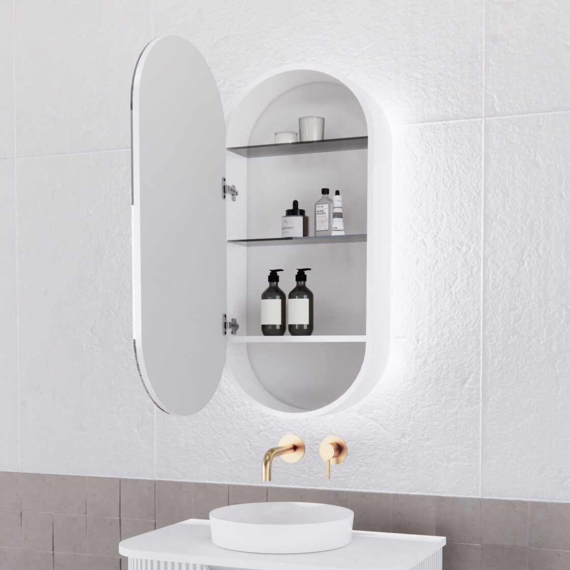 RIVA PARIS MATTE WHITE LED SHAVING CABINET 450X870MM