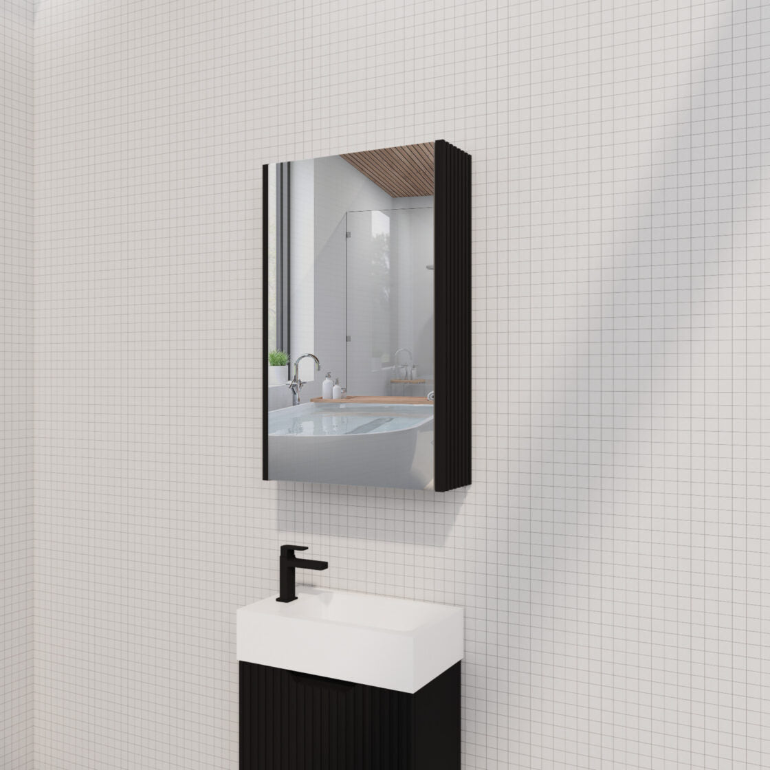 RIVA GENEVA MATTE BLACK FLUTED MIRROR CABINET 450X720MM