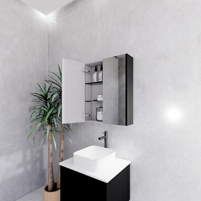 RIVA GENEVA MATTE BLACK FLUTED MIRROR CABINET 600X720MM