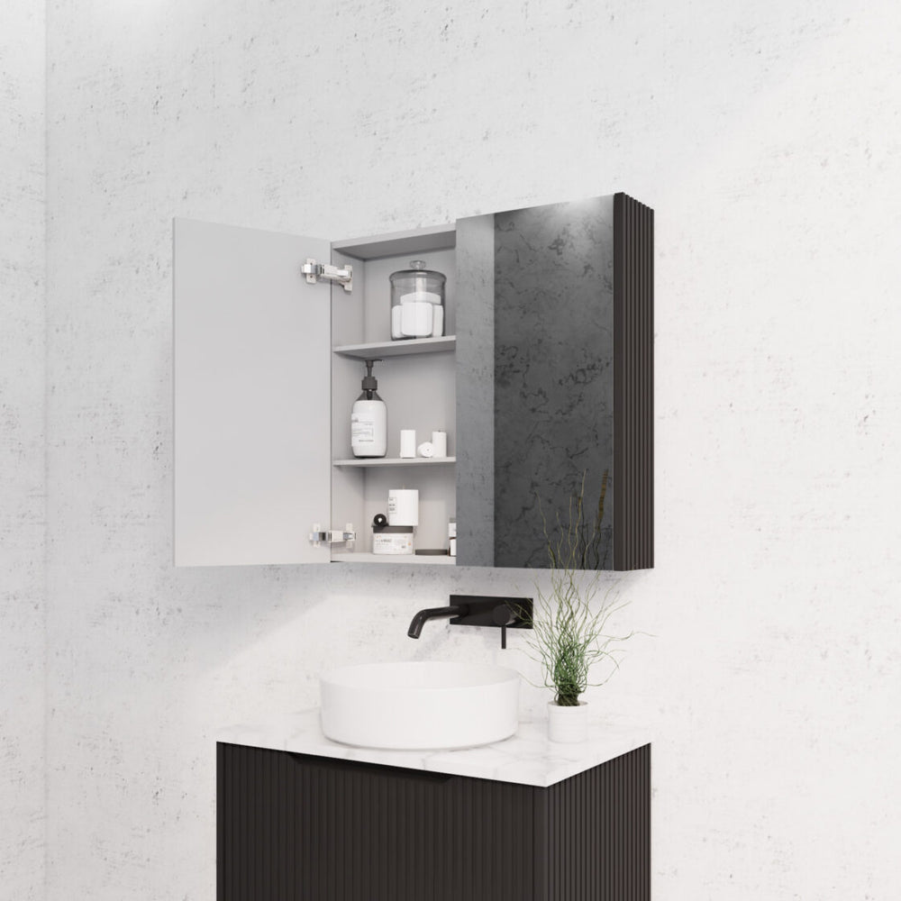 RIVA GENEVA MATTE BLACK FLUTED MIRROR CABINET 750X720MM