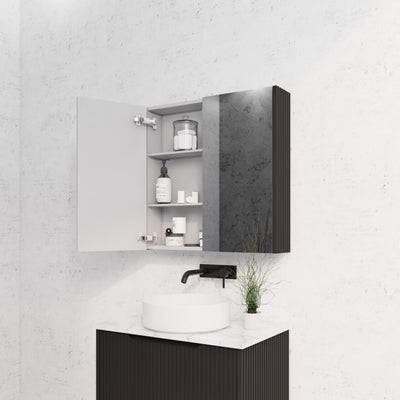 RIVA GENEVA MATTE BLACK FLUTED MIRROR CABINET 750X720MM