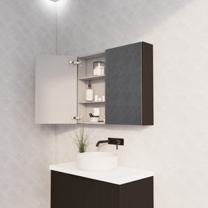 RIVA GENEVA MATTE BLACK FLUTED MIRROR CABINET 900X720MM