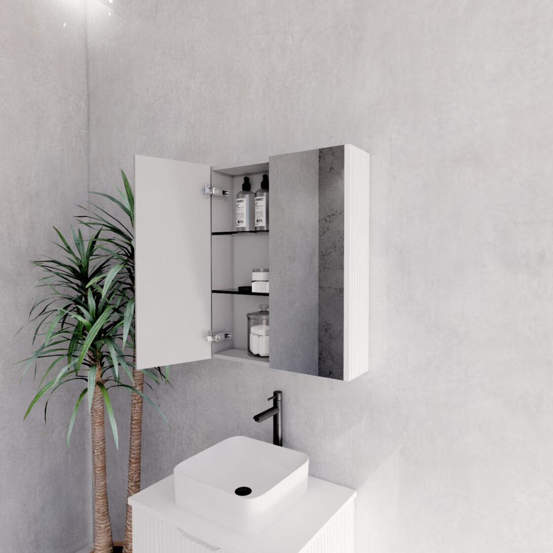 RIVA GENEVA MATTE WHITE FLUTED MIRROR CABINET 600X720MM