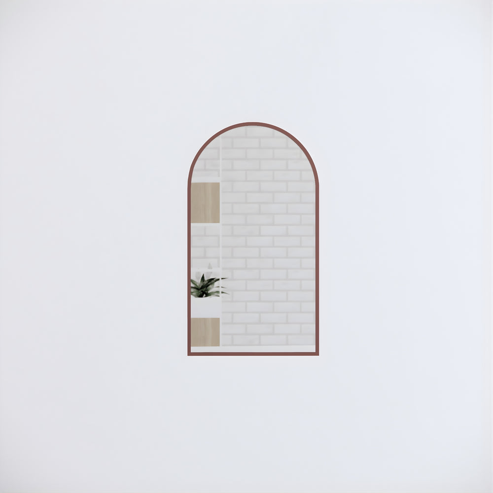 RIVA FRAMED ARCH MIRROR WALL MOUNTED BRUSHED COPPER 450X800MM