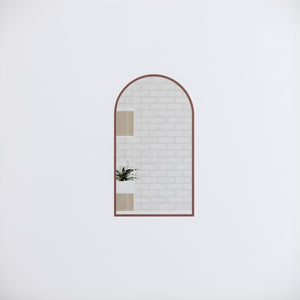 RIVA FRAMED ARCH MIRROR WALL MOUNTED BRUSHED COPPER 450X800MM