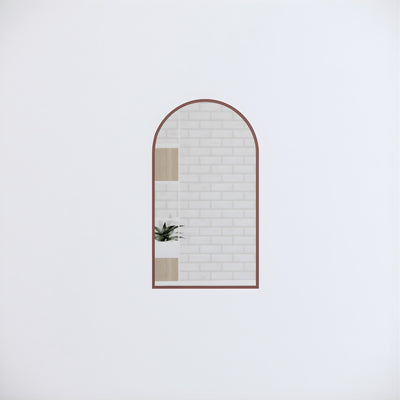 RIVA FRAMED ARCH MIRROR WALL MOUNTED BRUSHED COPPER 450X800MM